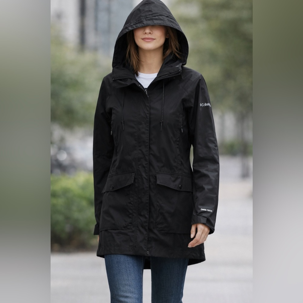 Columbia Black Hooded Waterproof Windproof Jacket